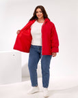 Lightweight hooded jacket made from polyester, suitable for autumn and spring, with modern cut and comfortable hood, white in colour.
