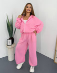 Hooded knit set, made from cotton, polyester and elastane, suitable for everyday wear.