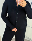 Soft button-up pyjamas made from viscose and polyester, comfortable home garment, shown in the photo.