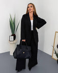 Striped business-style set with polyester, viscose and spandex, image of elegant fashion outfit