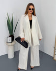 Striped business-style set with polyester, viscose and spandex, image of fashion business suit.
