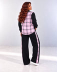 Fleece-lined set with checked inserts, composition 80% cotton and 20% polyester, shown in the image.