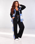 Fleece-lined set with checked inserts, cotton and polyester, shown in detail, suitable for winter clothing.