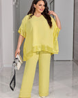 Комплект blouse и широк pants с бродерия, polyester и lycra, изображение на моден дамски облекло
