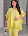 Комплект blouse и широк pants с бродерия, polyester, lycra и nylon, елегантен и уup toбен за ежедневна носия.