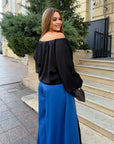 Set with wide-leg trousers made from polyester and lycra, image of fashionable women's set.