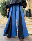 Set with wide-leg trousers made from polyester and lycra, image of elegant model in stylish clothing.