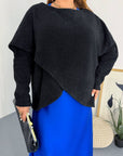 Satin dress and soft jumper set made from polyester, viscose and elastane, suitable for elegant and comfortable style.