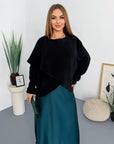 Satin dress and soft jumper set, polyester, viscose and elastane, elegant and comfortable women's clothing