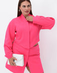 Blazer, skirt and shorts set made from polyester, lycra and nylon, model with elegant design and fashiin colours.