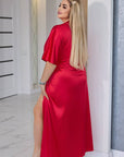 Long evening dress with a slit, модел NewYear25, от polyester, viscose и elastane, с елегантен дизайн.