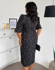 Elegant dress with a removable peplum belt made from viscose and polyester, model SV082025, image of the entire dress.