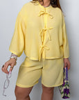 Linen blend set with shorts , Composition 80% linen и 20% polyester, с лек и уup toбен дизайн.
