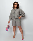 Linen blend set with shorts , подходящ за лято, с лек и дишащ дизайн, в светли цветове.