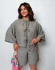 Linen blend set with shorts , White цвят, за летен стил, от linen 80% и polyester 20%