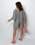 Linen blend set with shorts , White цвят, подходящ за летни дни, произведен от Composition: linen 80%, polyester 20%.