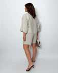 Linen blend set with shorts , бродирана linenена Fabric, модел за летен облекло, White цвят.