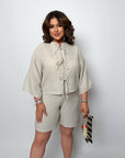 Linen blend set with shorts , бранд Composition, 80% linen и 20% polyester, в светъл цвят.