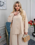 Set of shirt and trousers made of cotton blend , linen 80% и polyester 20%, Blueи цвят, подходящ за ежедневно носене.