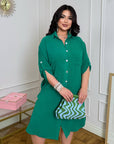 Комплект с Shirt-style dress in a loose fit, polyester и viscose, стилен и удобен дамски модел.