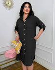 Комплект с Shirt-style dress in a loose fit, Whiteа с дълги Sleeveи Waist polyester и viscose, подходящ за ежедневен стил.