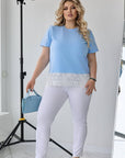 Basic T-shirt with lace и гащеризон от cotton и elastan, в White цвят, показана на модел.