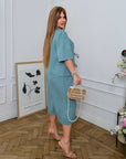 Set of tie-front blouse and bermuda shorts , linen и polyester, стилен летен облекло за жени.