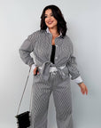 Памучен комплект на райе с свободна кройка, White и цветен дизайн Waist 80% cotton и 20% polyester, за новогодишни празници.