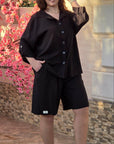 Set of shirt and bermuda shorts made of cotton fabric , с 70% cotton и 30% polyester, за комфортен летен стил.