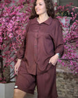 Set of shirt and bermuda shorts made of cotton fabric със Composition 70% cotton и 30% polyester, подходящ за лятно облекло