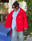 Short cashmere coat with warm lining, set made from polyester and viscose, shown in the image.