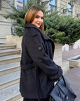 Set with a short coat with wool and warm lining, acrylic 80%, wool 20%, stylish winter clothing for cold weather.