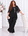 Chiffon set with an asymmetrical blouse, white, with light texture, made from cotton and polyester, for elegant everyday style.