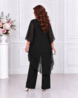 Chiffon set with an asymmetrical blouse and cotton-polyester fabric, image of fashionable women's outfit.
