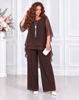 Chiffon set with an asymmetrical blouse made from cotton and polyester, elegant and stylish for everyday or office style.