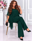 Light chiffon set with an asymmetrical blouse and cotton polyester material, suitable for everyday style.