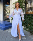 Long embroidered dress made from polyester, model SV082025, model with graceful details and elegant design.