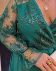 Long embroidered dress made from polyester, model SV082025, with an elegant design and detailed embroidery, image of a model.