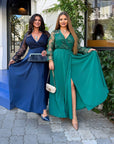 Long embroidered dress made from polyester, model SV082025, shown in the image.