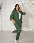Ленен комплект pants с linenти и декоративни камъни Waist linen 80% и polyester 20%, на снимката.