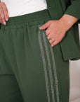 Ленен комплект pants с декоративни камъни и linenти Waist linen 80% и polyester 20%.