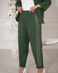 Ленен комплект pants с декоративни камъни и linenти, произведен от 80% linen и 20% polyester, в изображението.