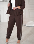Linen trousers with decorative stones и linenти, комплект Waist linen и polyester, моден и стилен за ежедневно носене.