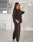 Комплект linenени pantsи с декоративни камъни и linenти Waist linen 80% и polyester 20%, за стилен външен вид.