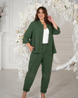 Linen trousers with decorative stones , част от комплект, с linen 80% и polyester 20%, на изображението.