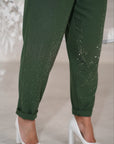 Комплект linenени pantsи с декоративни камъни, Beige цвят, linen 80%, polyester 20%, стилен и комфортен.