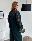 Set with a mesh bomber jacket made from polyester, viscose and spandex, with modern mesh texture, in black.