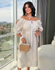 Rochie midi din in brodat