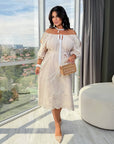 Rochie midi din in brodat