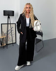 Blazer and wide-leg trouser set from IT with polyester, viscose and spandex, modern and stylish in beige.